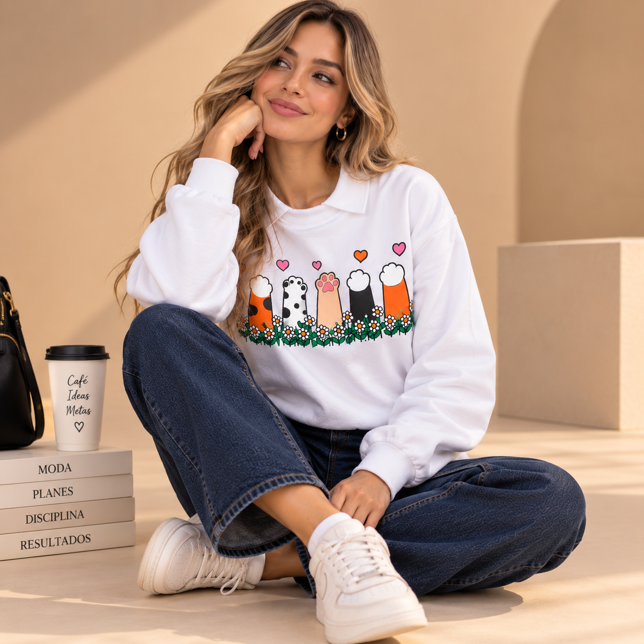 Modelo usando buso blanco AA GOOD MOOD